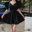 V-Neck Lantern Sleeve Jacquard A-Line Short Dress   