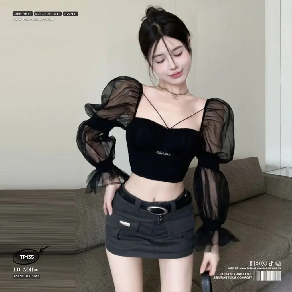 Pure Desire Style UOSAUSVI French Square Collar Puff Sleeve Shirt 