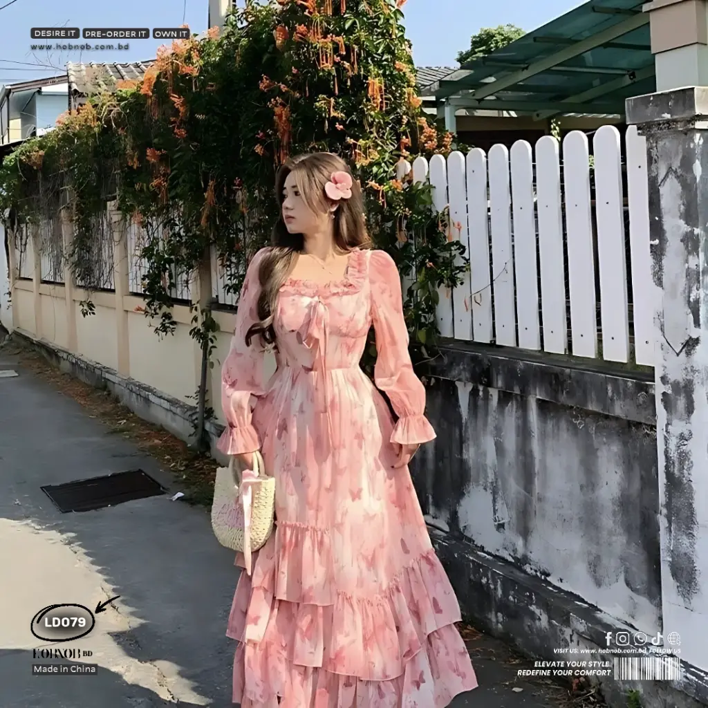 Floral Chiffon Cake Dress Sweet Layered Princess Style  