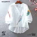  GRG Cotton Embroidered Ethnic Shirt V-Neck Lantern Sleeve Top  
