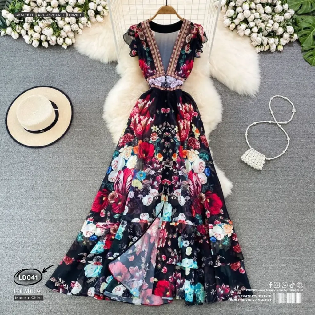   Floral V-Neck Style Long Sleeve A-Line Dress (copy)