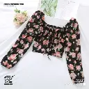  Go Girl Go Floral Chiffon Square Neck Top Puff Sleeve Shirt 