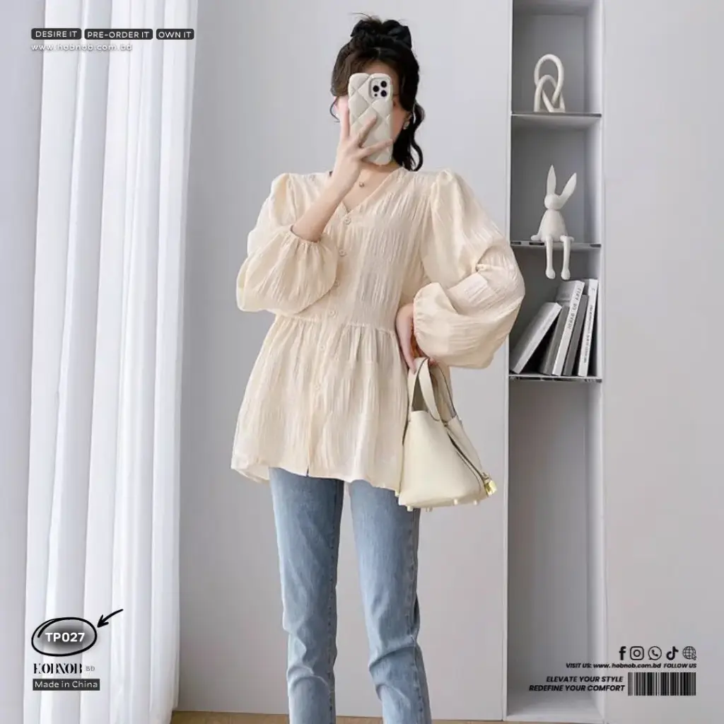 French V-Neck Maternity Shirt Dress Loose Fit 