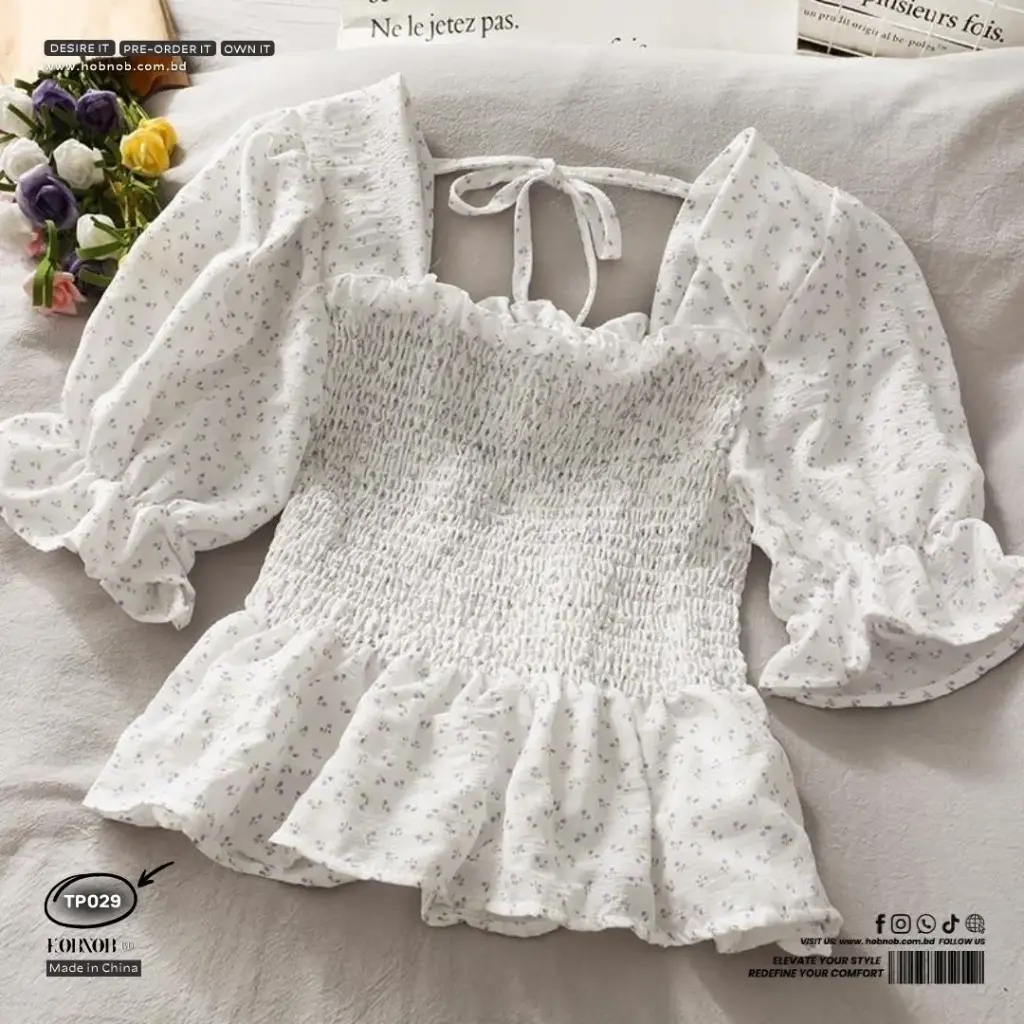 Sweet Style Floral Backless Chiffon Shirt Slim Fit Top 