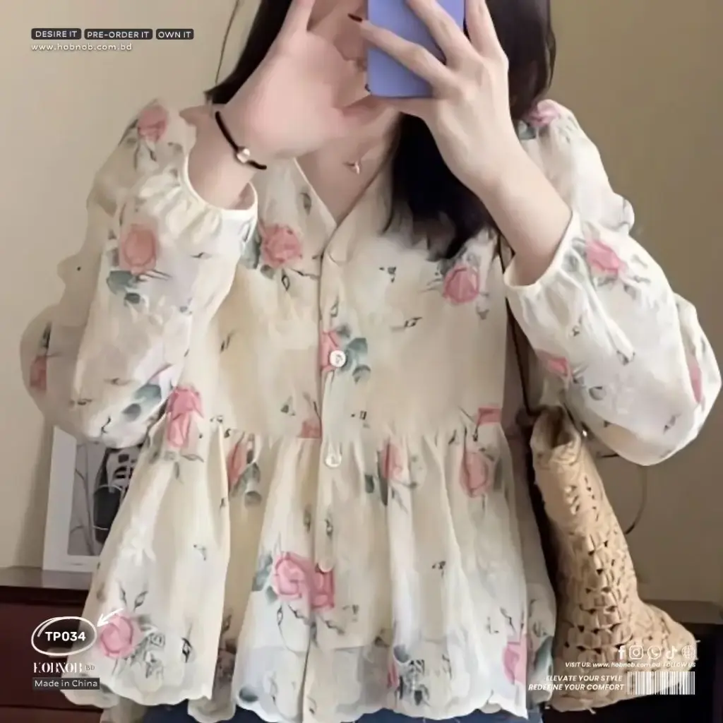  V-Neck Puff Sleeve Lace Embroidered Baby doll Shirt Top 