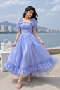 Forest Escape Fairy Style Blue Puff Sleeve Princess Dress 