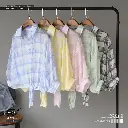 Plaid Chiffon Sun Protection Shirt Lightweight V-Neck Cardigan for Women
