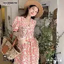 French V-Neck Floral Chiffon Beach Dress