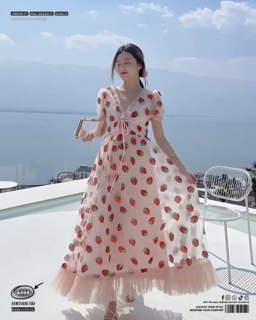 Sequined Princess Gown Puff Sleeve Strawberry Ruffle Dress 