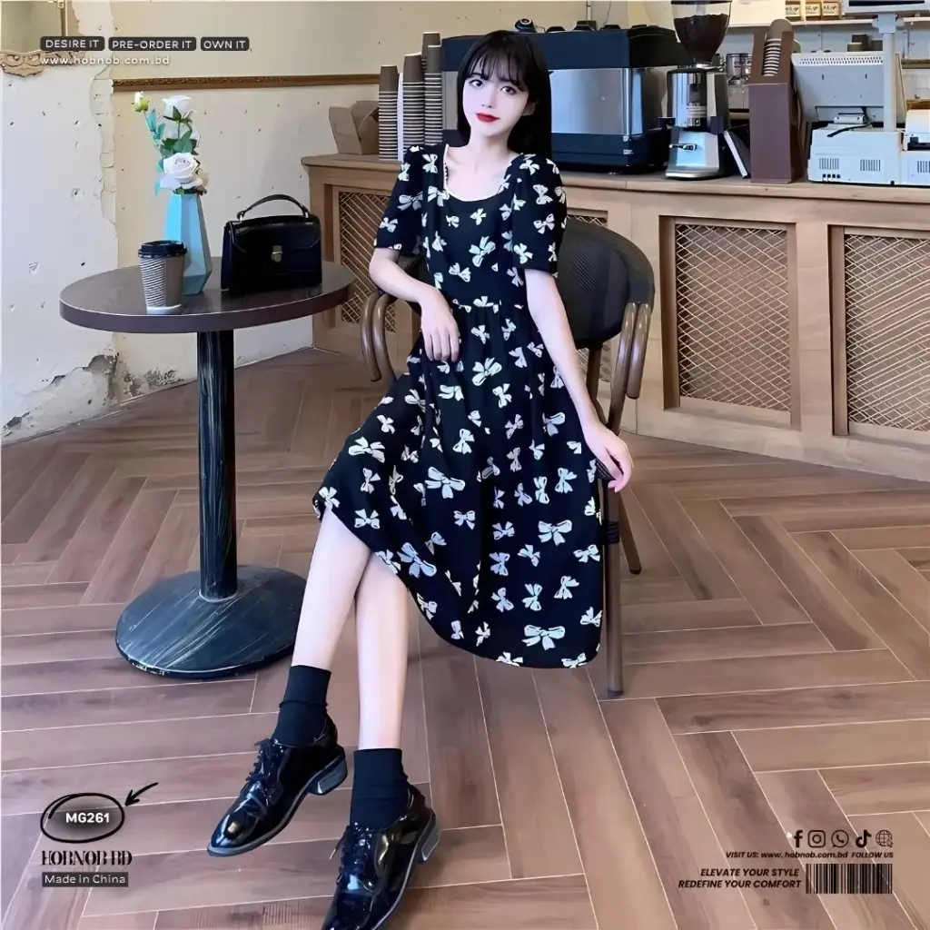 Puff Sleeve A-Line Square Neck Floral Tea Dress 