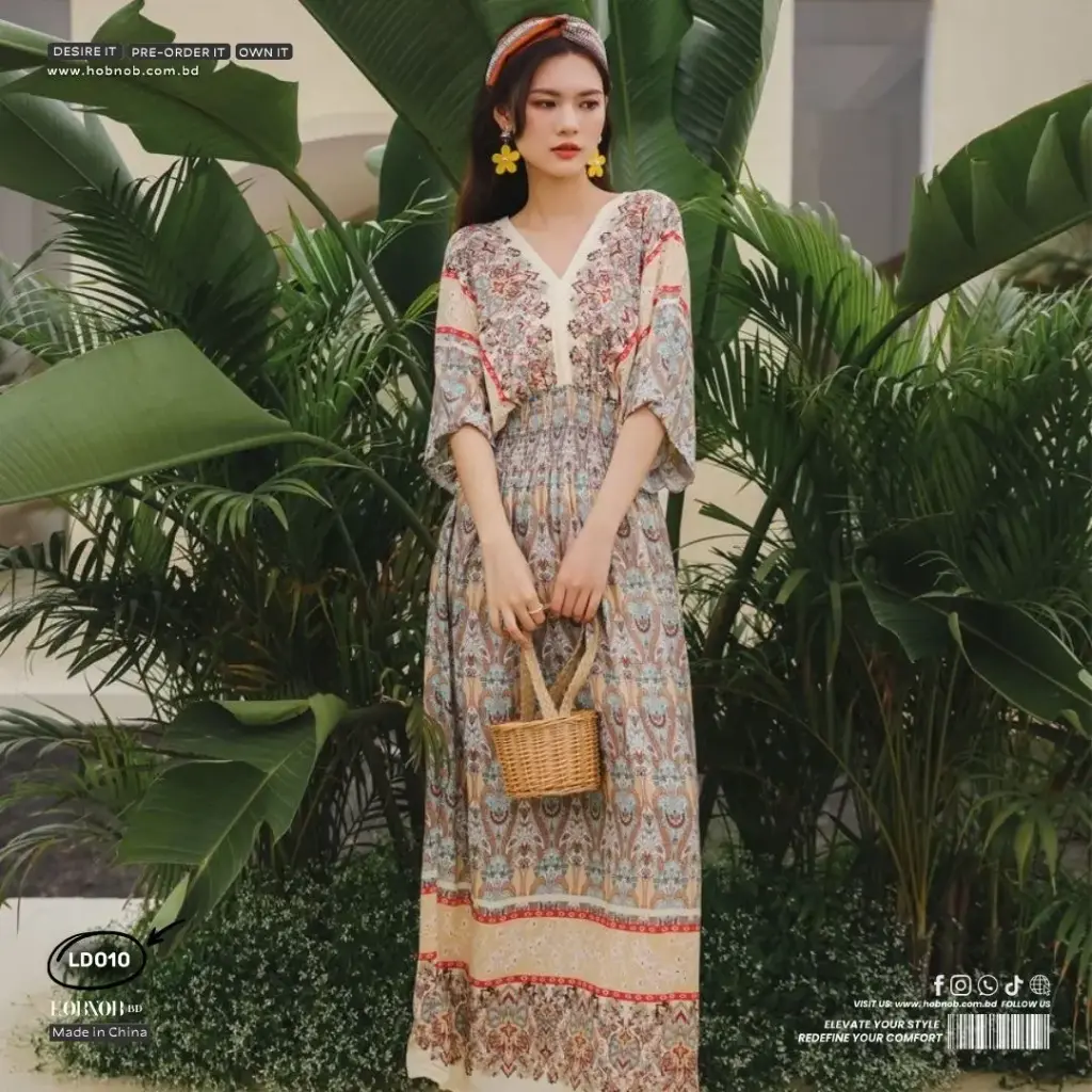 Bohemian Ethnic V-Neck Cotton Silk Beach Dress 