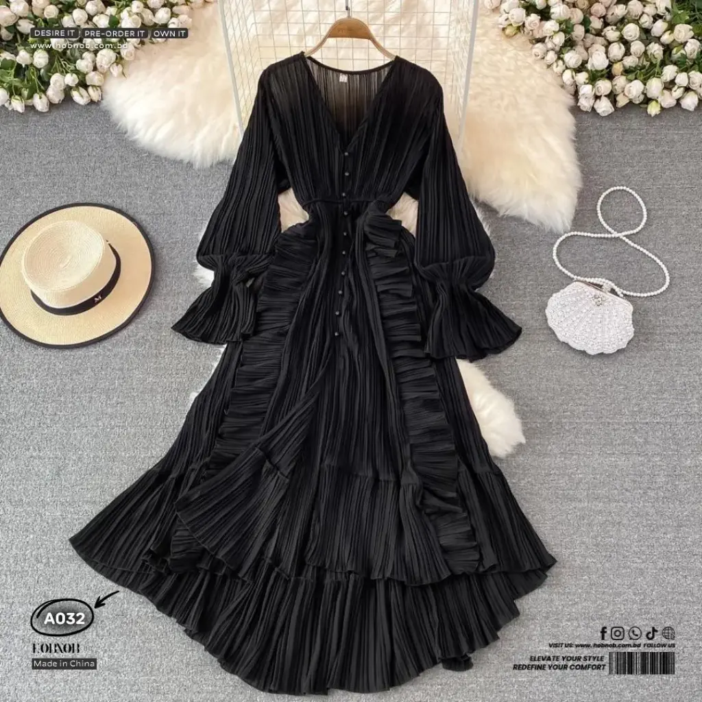   Super Fairy Ruffled Chiffon V-Neck Long Dress