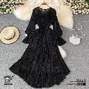   Super Fairy Ruffled Chiffon V-Neck Long Dress