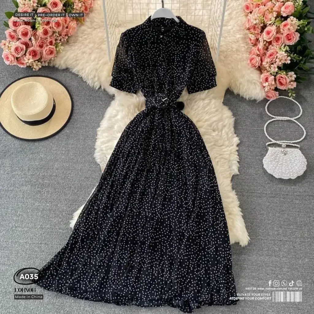   Korean Chic Polka Dot Puff Sleeve Dress 