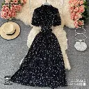   Korean Chic Polka Dot Puff Sleeve Dress 