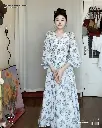 French Retro Blue Floral Chiffon Long Dress 
