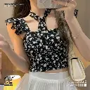 Floral Chiffon Camisole Pure Desire Square Collar Cropped Top