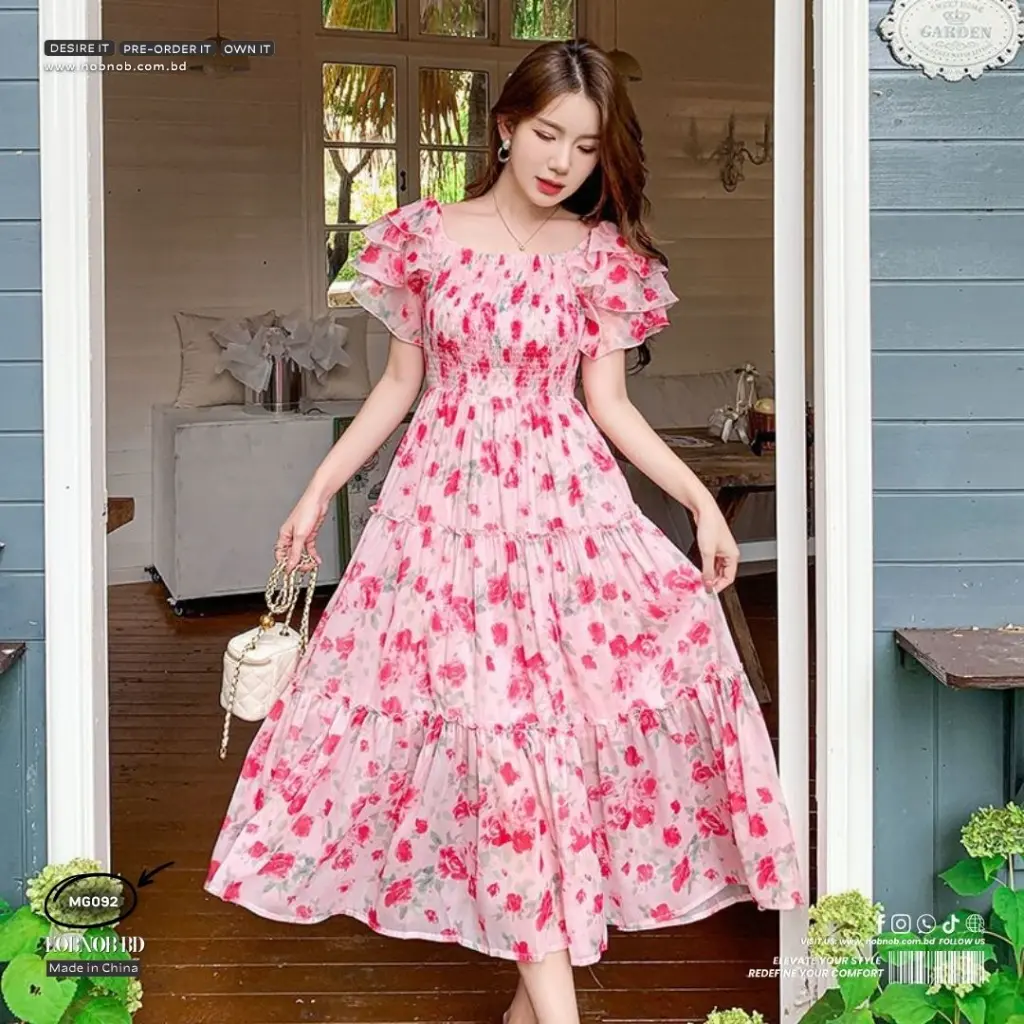 Fairy Rose Floral Pink Chiffon Dress