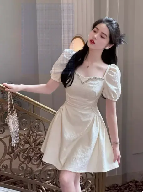 Commuter Style Slim High Waist Light Beige Dress