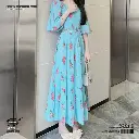  Blue Floral Chiffon V-Neck Dress Inspired by Liu Yifei Polyester