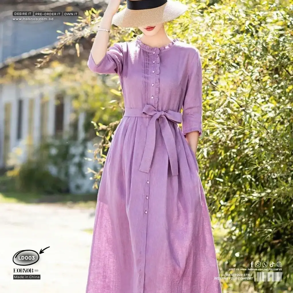 Japanese Inspired Cotton-Linen Ruffle Dress 