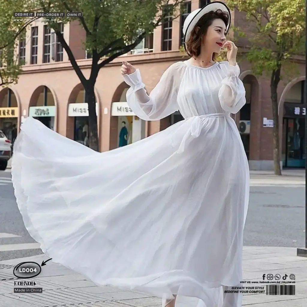  Yunjiao Rose Fairy Chiffon Dress with Lantern Sleeves  