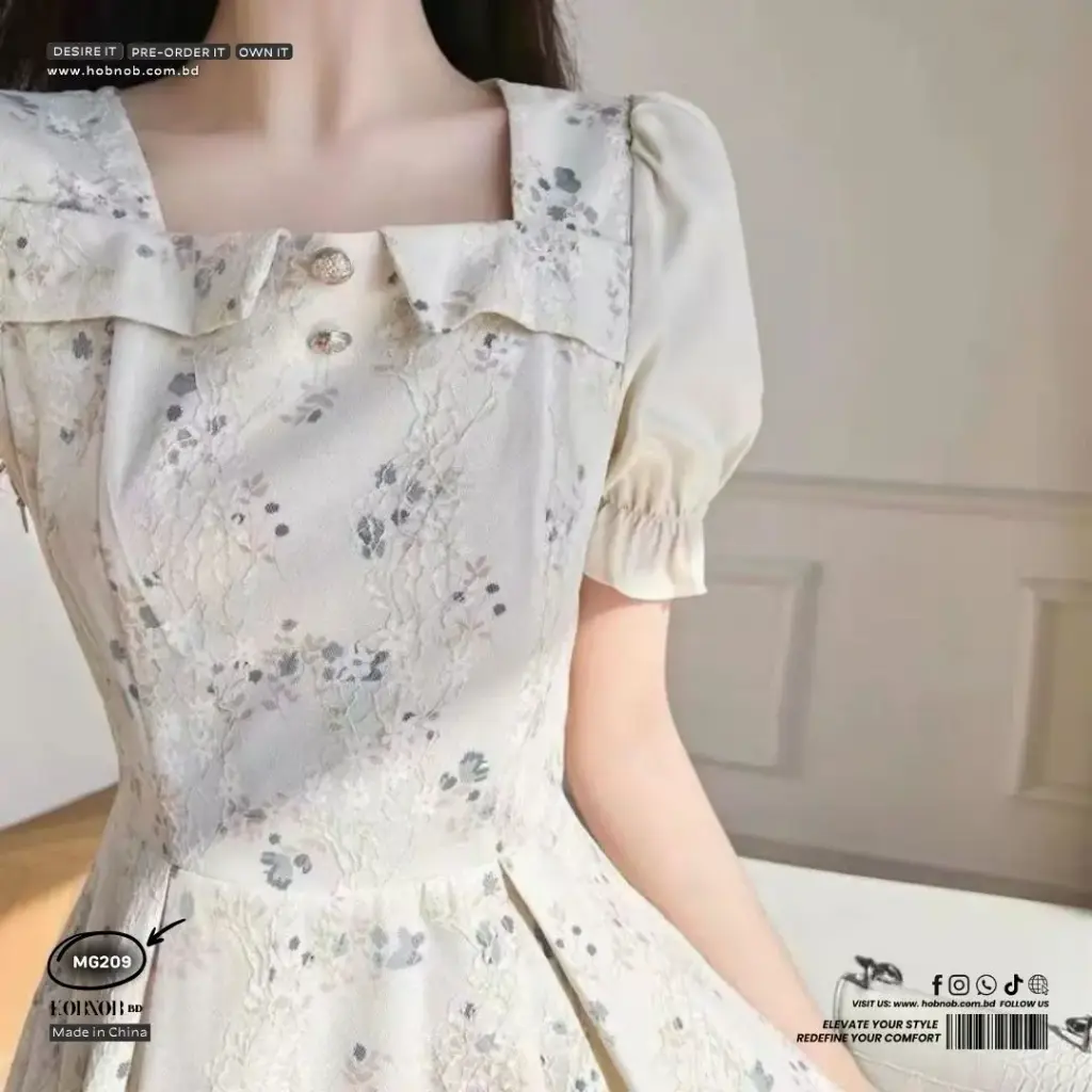 French Floral Jacquard Long Dress – Sweet Retro Style