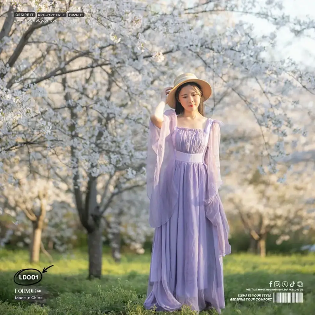 Sweet Square Neck Purple Chiffon Fairy Long Dress 