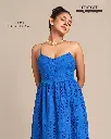 French Style Retro Embroidered Blue Midi Dress 