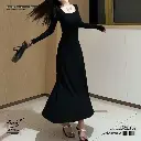  GD DUCK Knitted Square Neck Long Skirt Dress