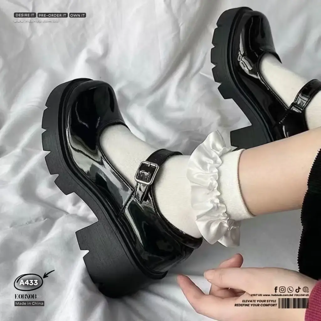 Chunky Heel Mary Jane Shoes Glossy & Matte Finish for women