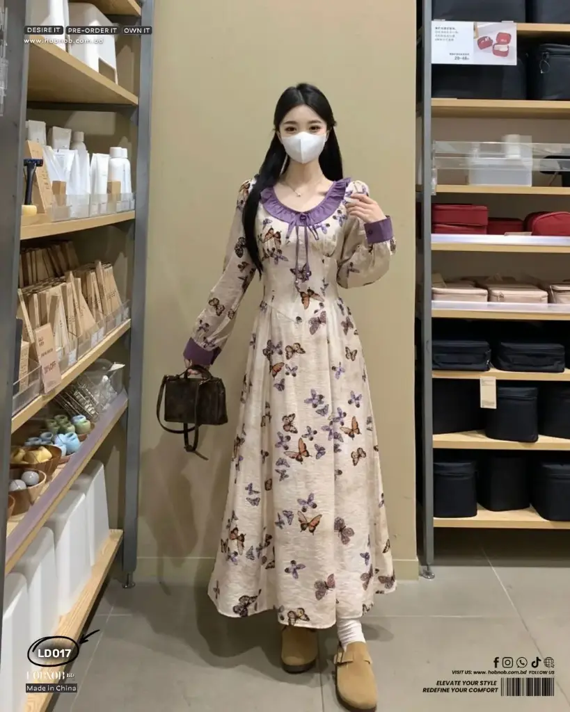 Violet Butterfly Ruffle Tea Dress