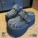 Washed Denim Metal Buckle She For Women