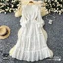  High Waist Embroidered Lace Midi Dress 