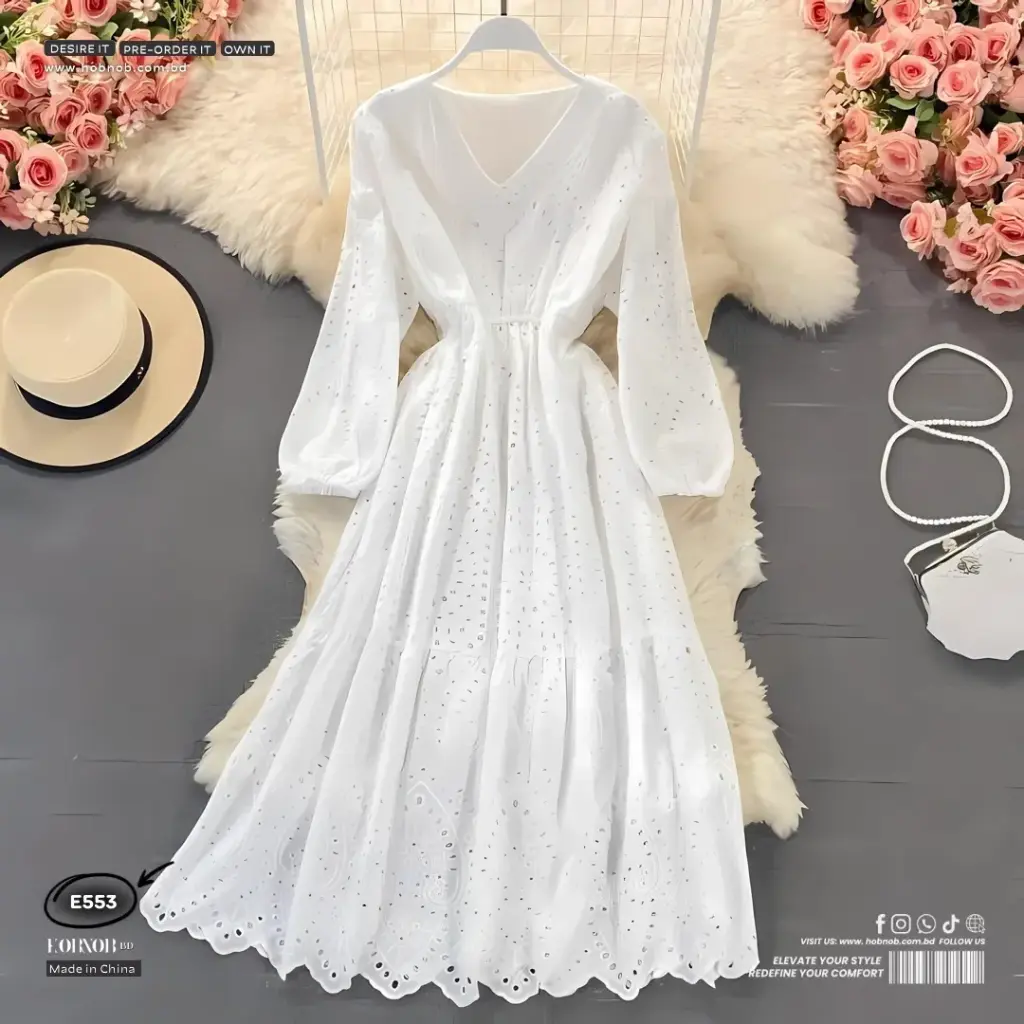   Forest Style V-Neck Chiffon Puff Sleeve Midi Dress
