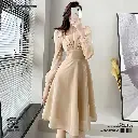 Hepburn-Style Champagne Sparkle Dress – Slim Fit, Long Sleeve, Light Luxury