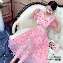  Pink Floral Fairy Princess Dress with Lantern Sleeves