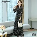 Long Sleeve Chiffon Floral Slimming Fit Dress