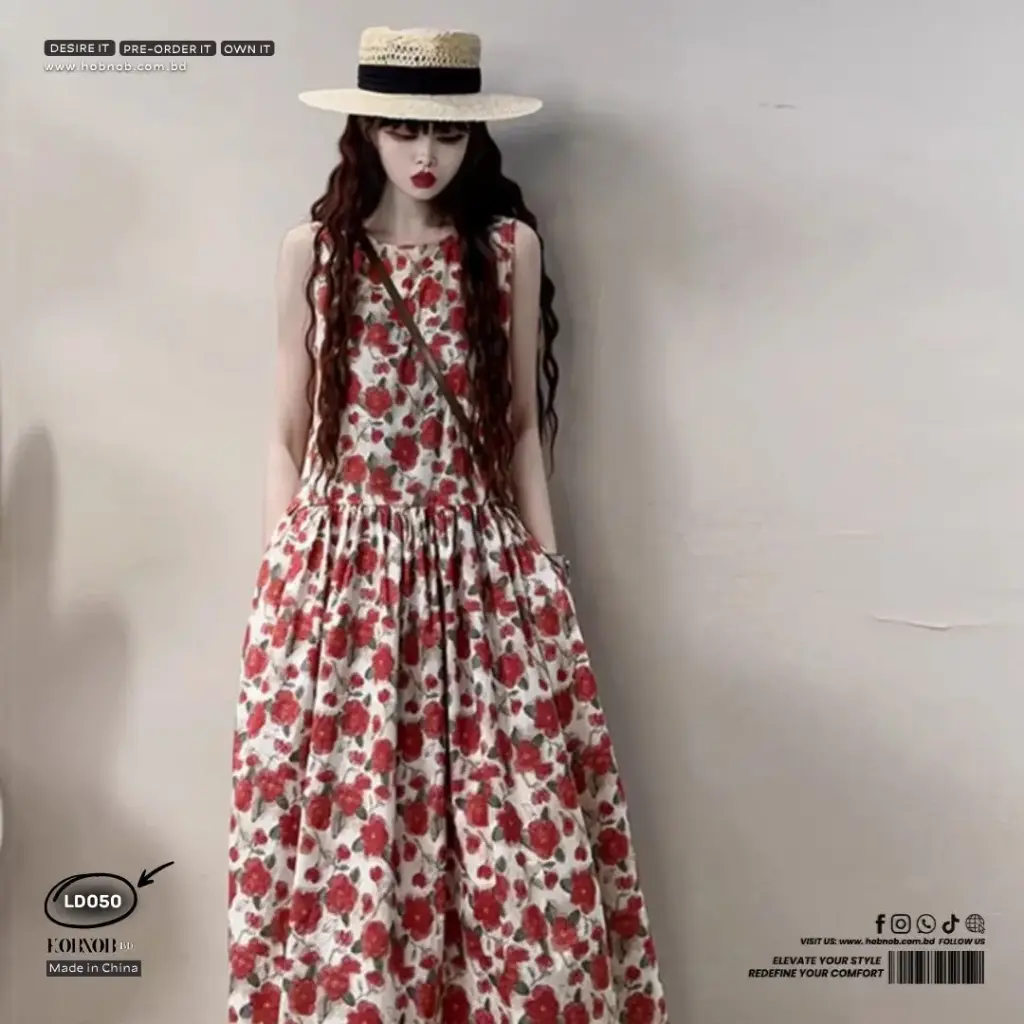 French Retro Sleeveless A-Line Floral suspender Dress  