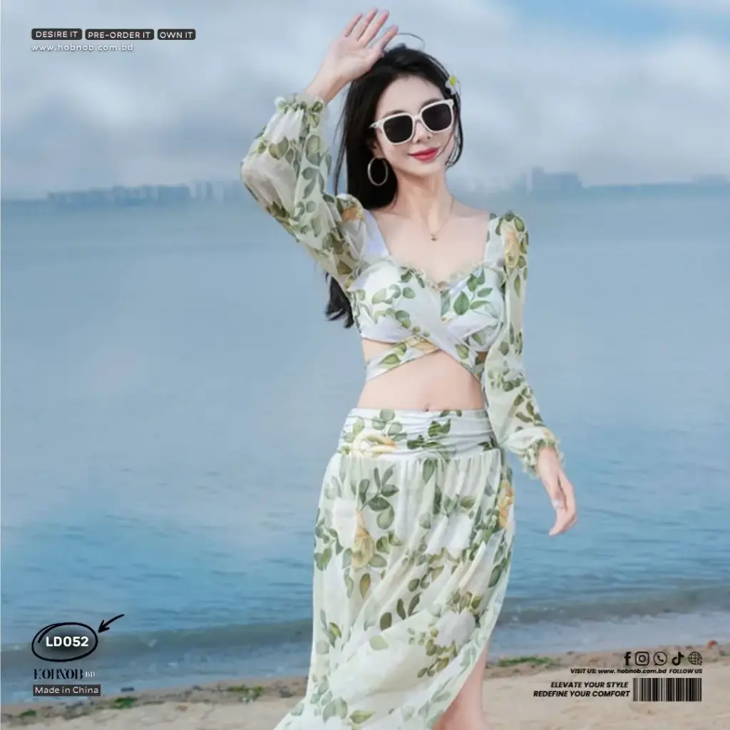 Rose Lover Long-Sleeve Split Bikini Swimsuit 
