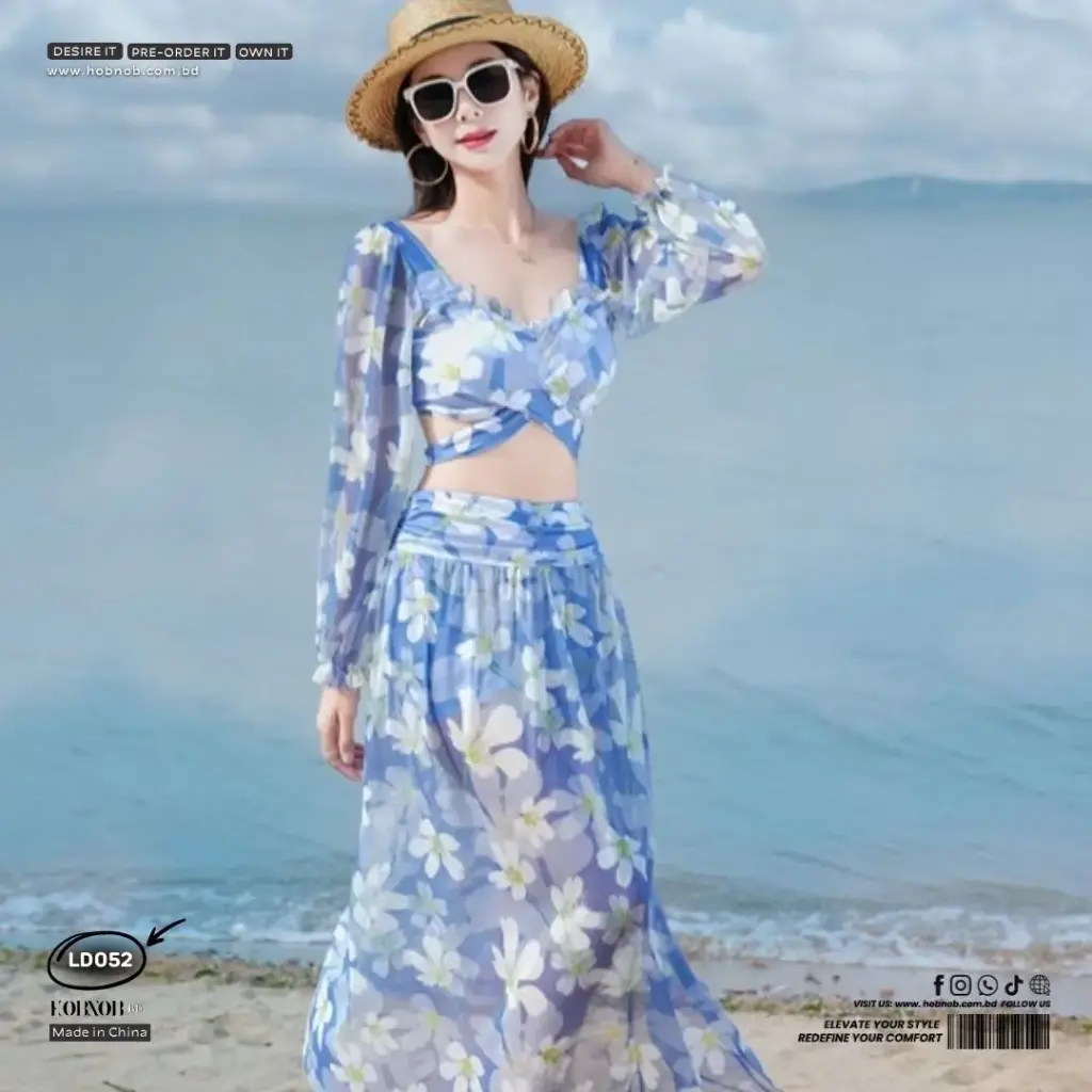 Rose Lover Long-Sleeve Split Bikini Swimsuit 