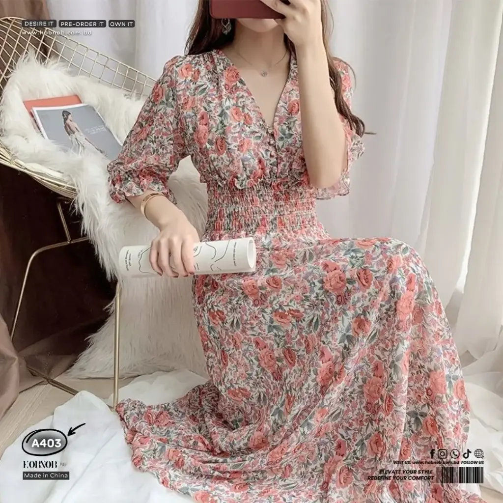 Fairy Look Style Korean Chiffon Floral A-Line Long Dress 