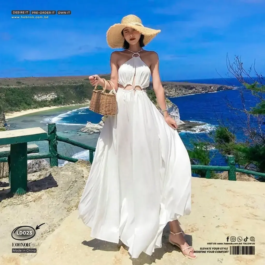 White Halter Beach A-Line Long Dress