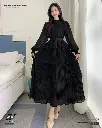  High-Waist Chiffon Cake Skirt Long Sleeve A-Line Dress