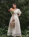 Puff Sleeves Style Off-White Lace Princess Dress