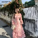 Floral Chiffon Cake Dress Sweet Layered Princess Style 