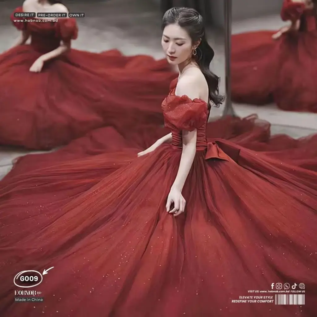 Burgundy Princess Toast Dress Bridal Banquet Gown