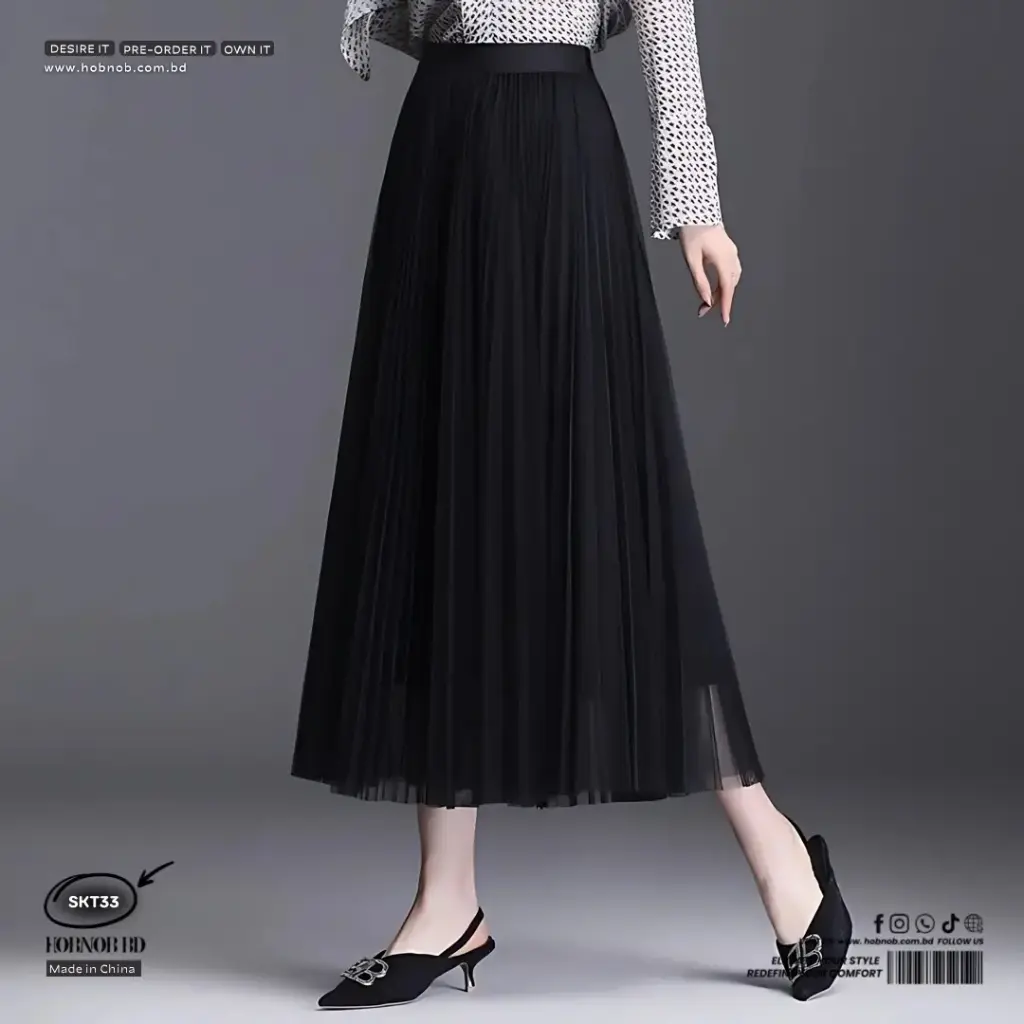 Manna Snow High-Waist Pleated Mesh Midi Skirt 