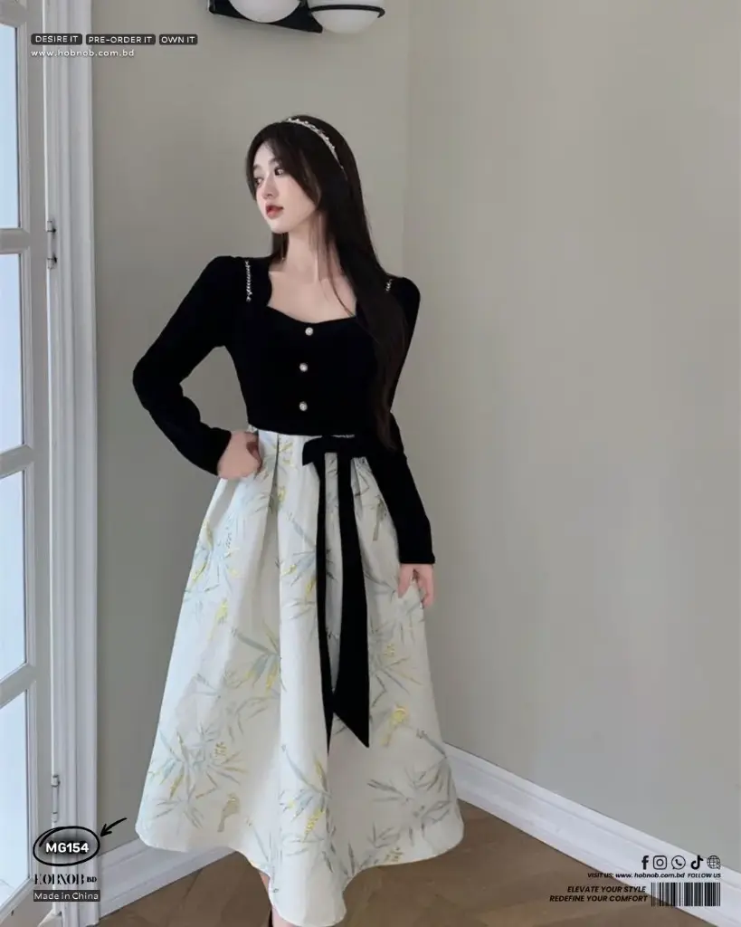 Regal Embroidered Splicing Bow A-Line Dress