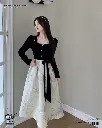 Regal Embroidered Splicing Bow A-Line Dress